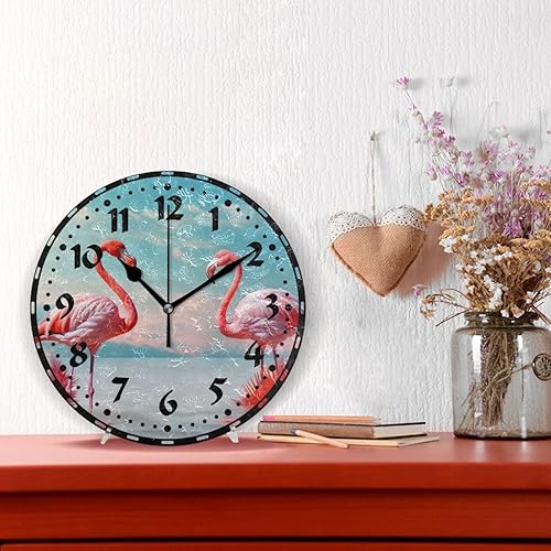 Miniatura 2 de xigua Flamingos - Reloj de pared silencioso sin tictac de 10 pulgadas, funciona con pilas, reloj fácil de leer para el hogar, cocina, sala de estar,