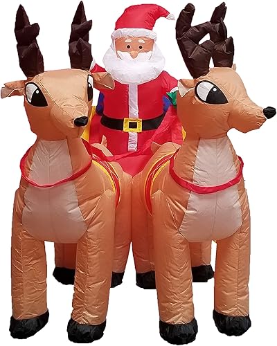 Miniatura 5 de Papá Noel inflable de Navidad de 6 pies de largo en trineo con decoración de patio de renos