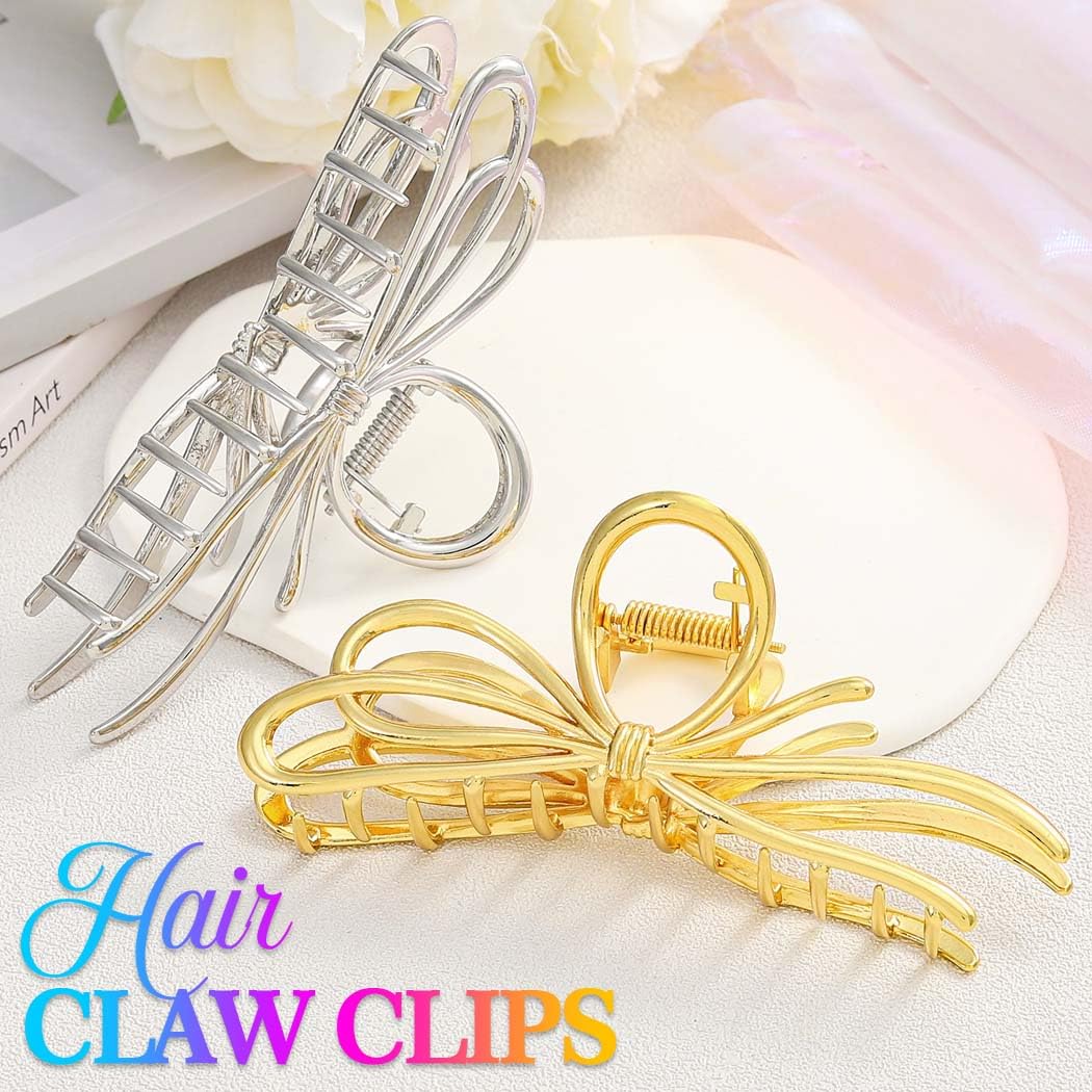 Reaky Bow Claw Clip Gold Metal Hair Clips Large Hair Claws Hair Accessories for Women - Image 2