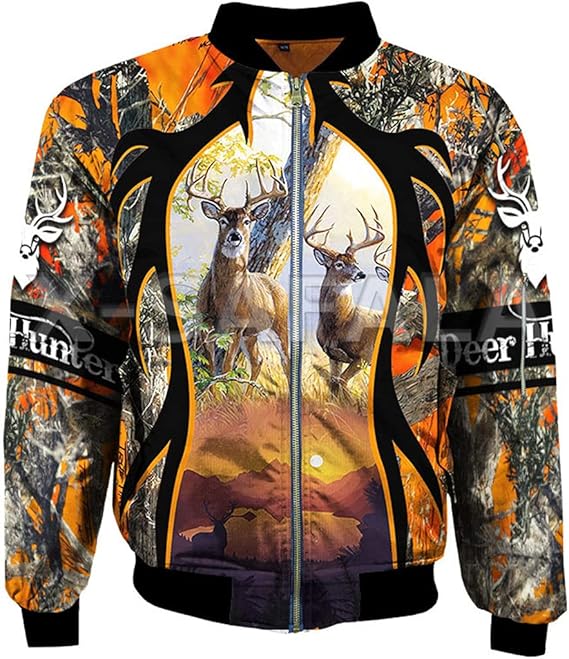 Men's Unisex Skull Deer Hunter 3D Printed Bomber Jacket Hunting Zipper