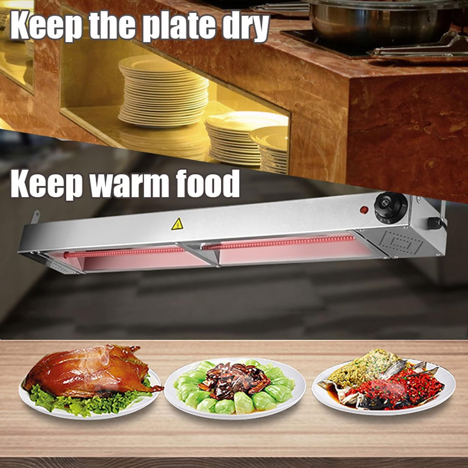 Calentador de Alimentos Comercial, lámpara Colgante para Calentar Alimentos para restaurantes de Cocina, Calentador de Platos eléctrico para Mantener los Alimentos Calientes,60x15x6.5CM
