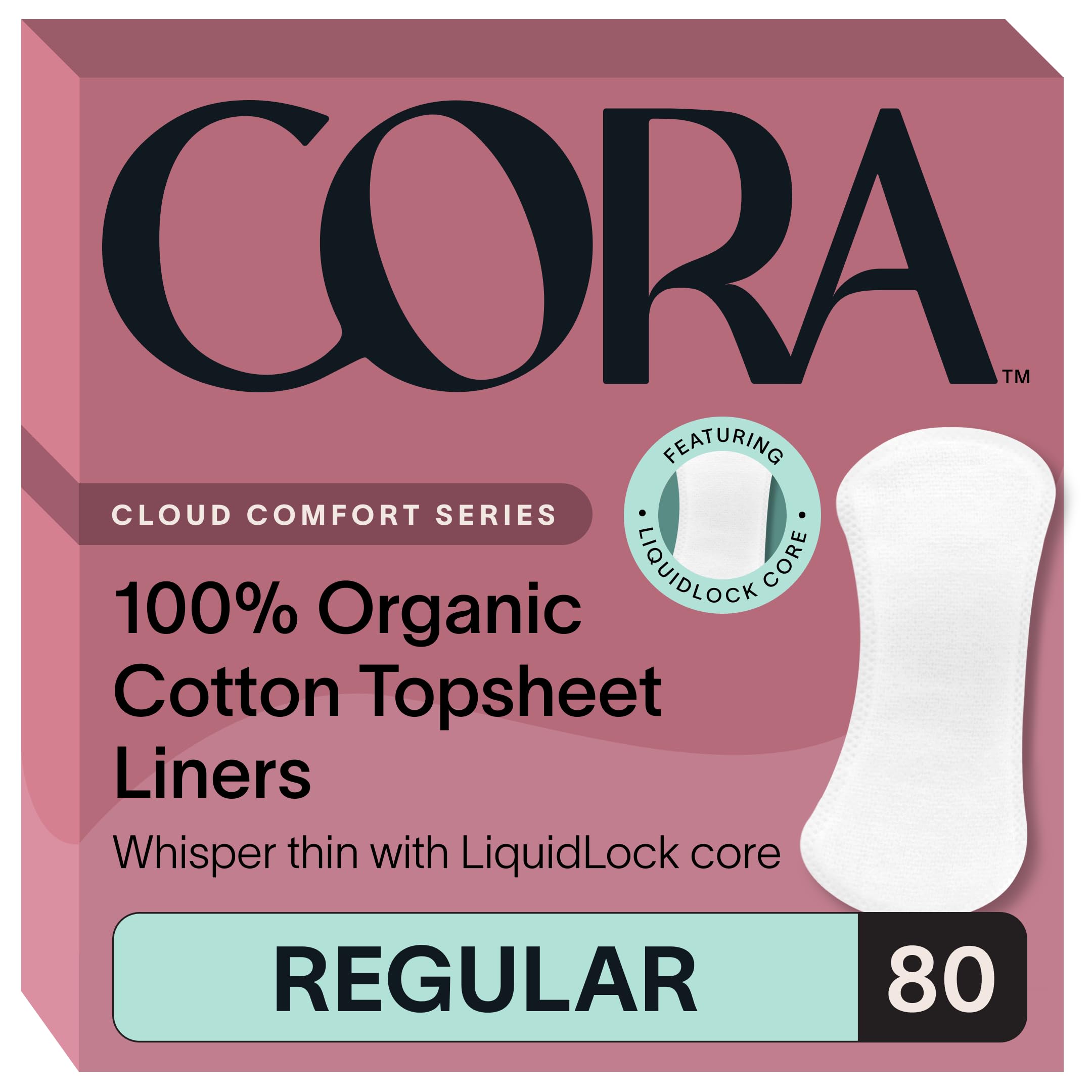 Cora 100% Organic Cotton Topsheet Period Liners (80 Regular Period Liners)