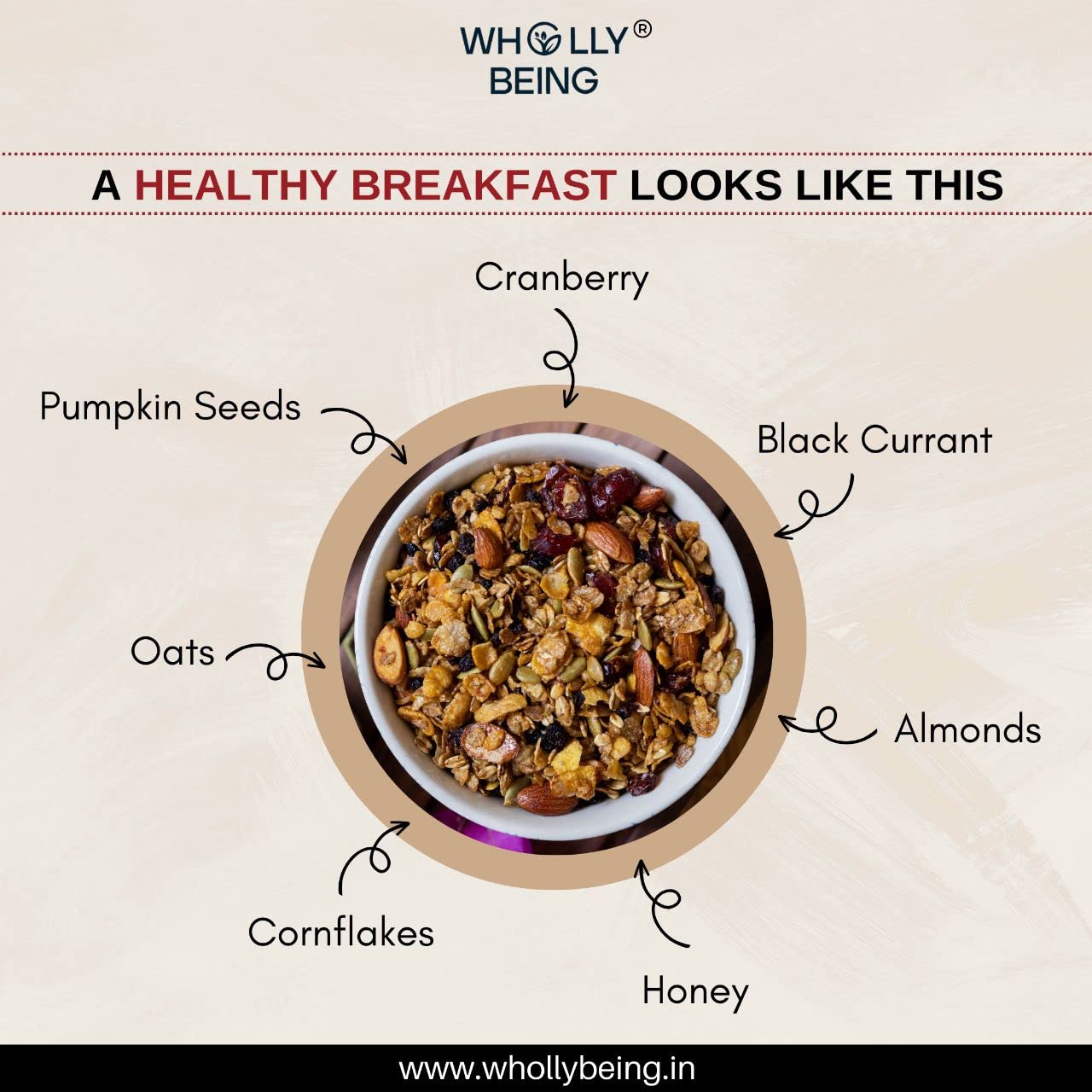 Wholly Being Granola Crisp & Crunch 180 grams with Oats, Corn Flakes, Nuts, Seeds & Berries| Granola for breakfast| Diet Food| Healthy Cereal| Tasty & Healthy 1