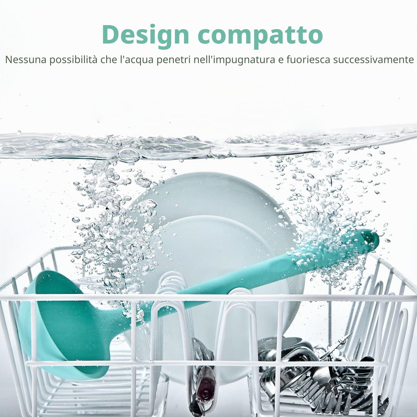 Mestolo da zuppa in silicone da 34cm: U-Taste 315℃ resistente al calore, antiaderente, gomma senza cuciture, cucchiaio da cucina grande con manico lungo e solido antiscivolo (Aqua Sky)
