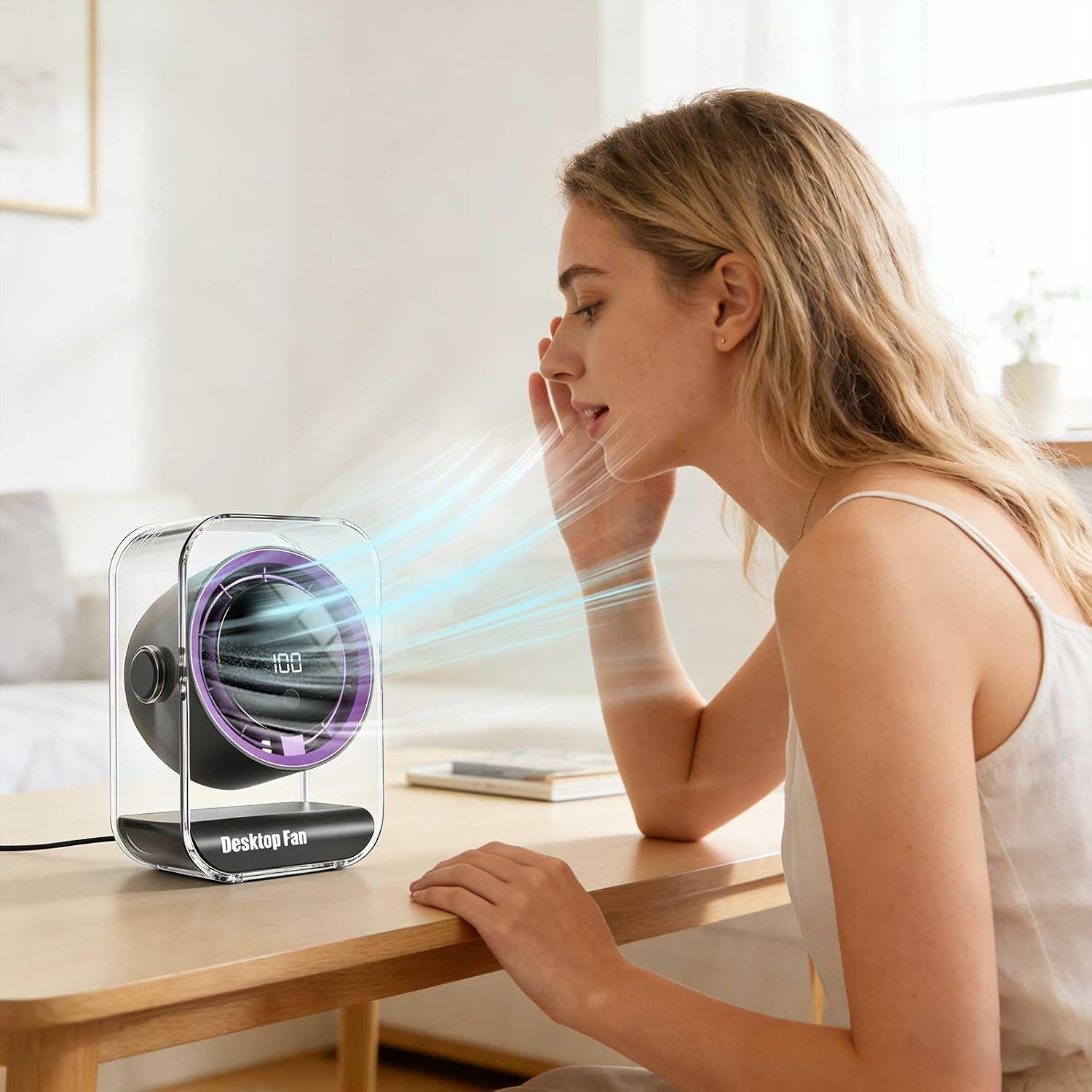 Small Desk Fan,Quiet Desktop Air Circulator,100 Speeds,Rechargeable Battery,USB-Powered, Portable for Bedroom, Office, Kitchen (Orange)