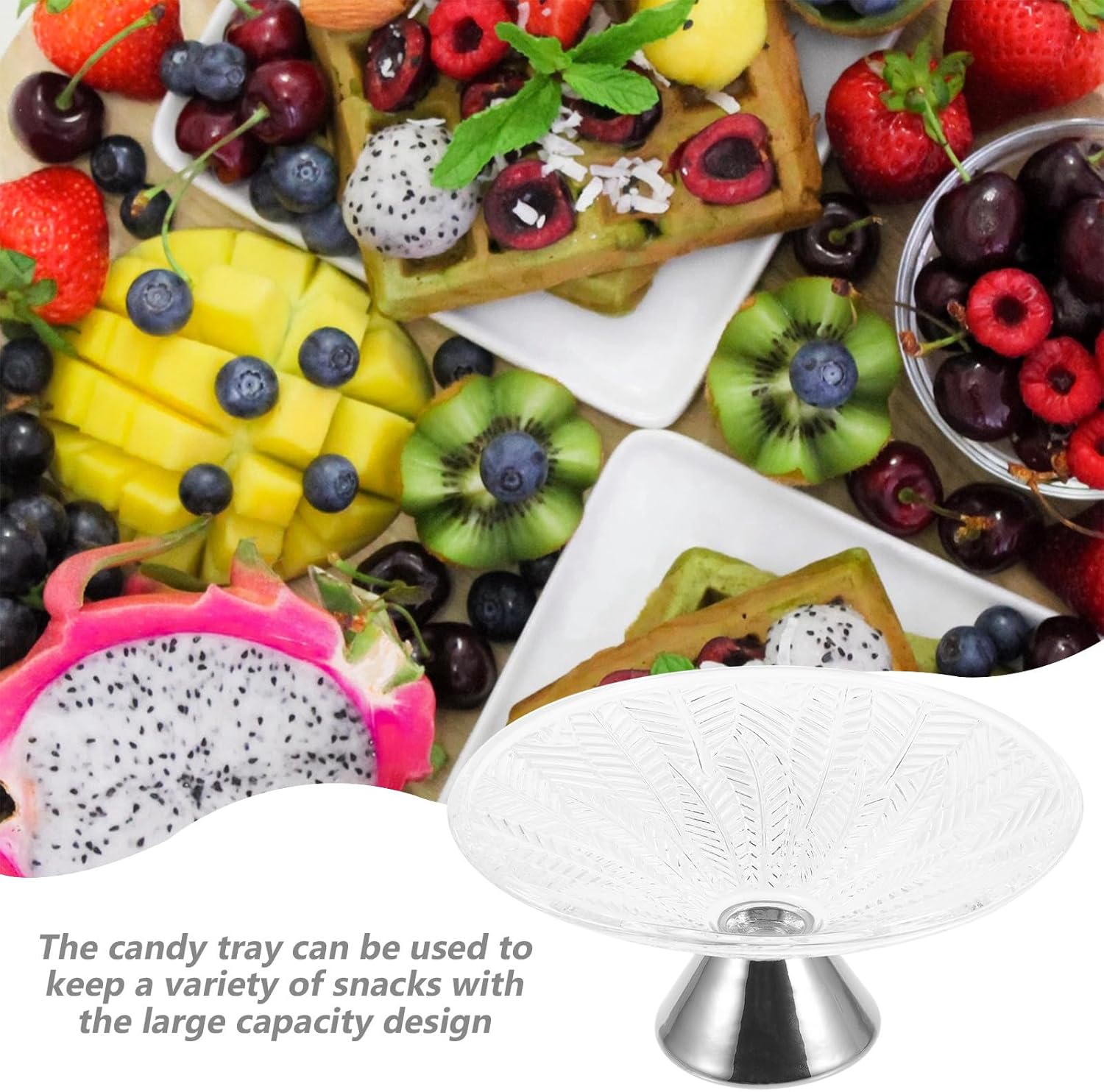 Footed Glass Fruit Bowl Leaf Design Multi-function Candy Serving Plate for Table Centerpiece and Living Room Decor
