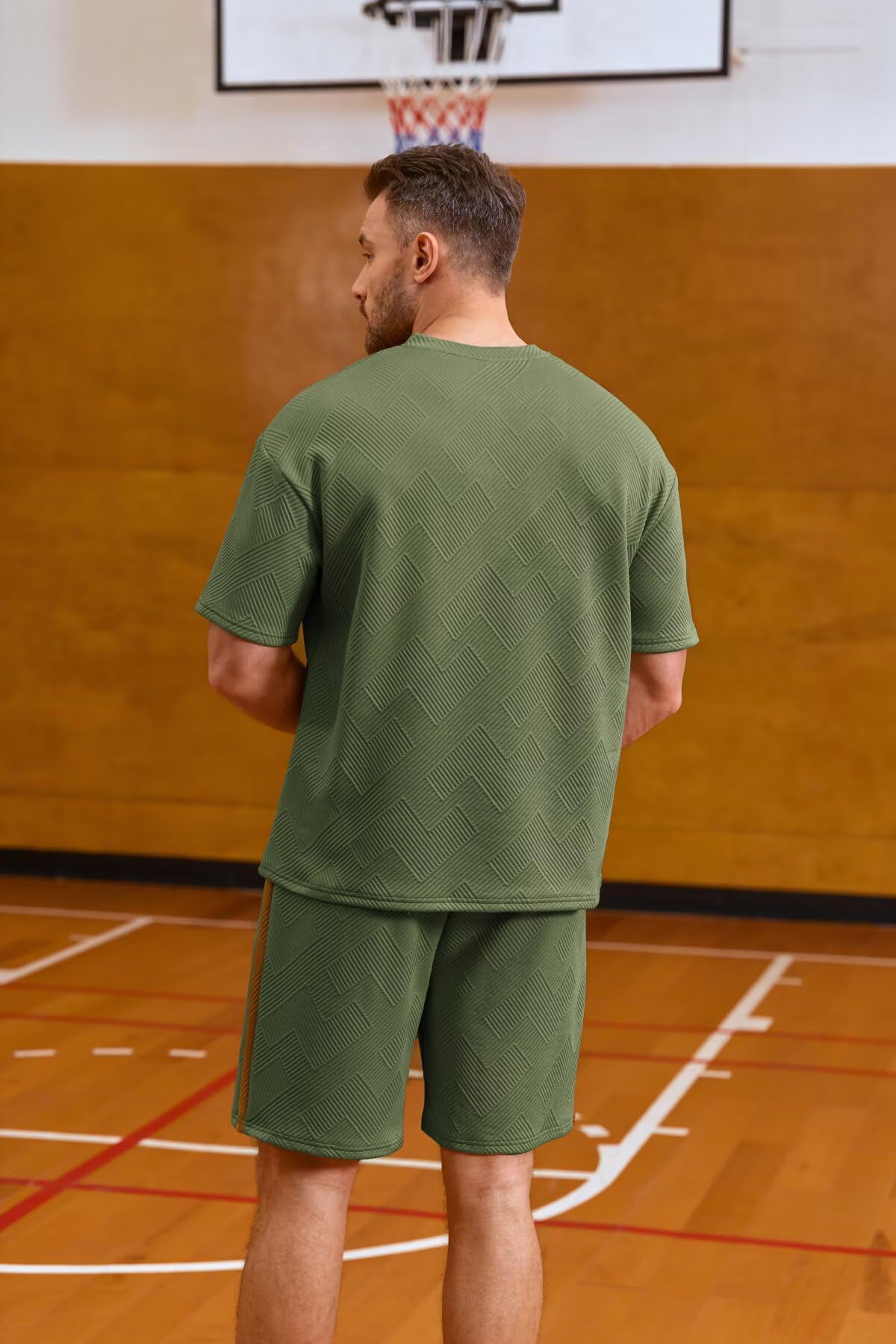 Remxi Conjunto deportivo de 2 piezas para hombre, con camiseta Henley de jacquard y pantalones cortos, conjuntos casuales para correr, conjuntos de verano a juego