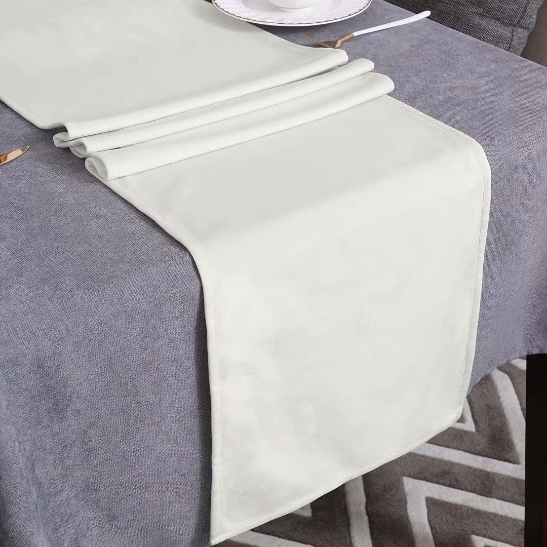 WAITER TREE Table Runner for Dining Table 35x240 cm, Washable Velvet Dresser Scarf Luxury Rustic Farmhouse Table Runners for Home Dining Coffee Table - Cream