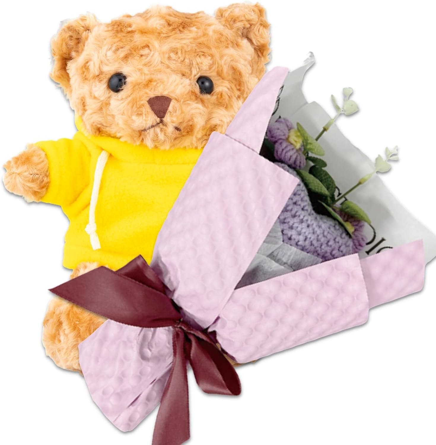 Q-FLA, and3 895432 Artificial Flower Gift, Summer Knit Bouquet, LAV, Soft Bear, Hoodie, Flowers, Bouquet, Gift, Sewing Clothing