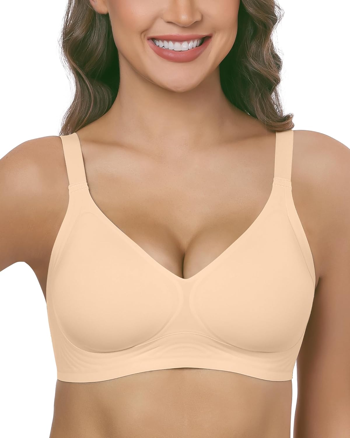 HORISUN Seamless Everyday Bra with Support Wireless Bras for Women Comfortable Push Up Bra No Underwire (Pink Nude XL)