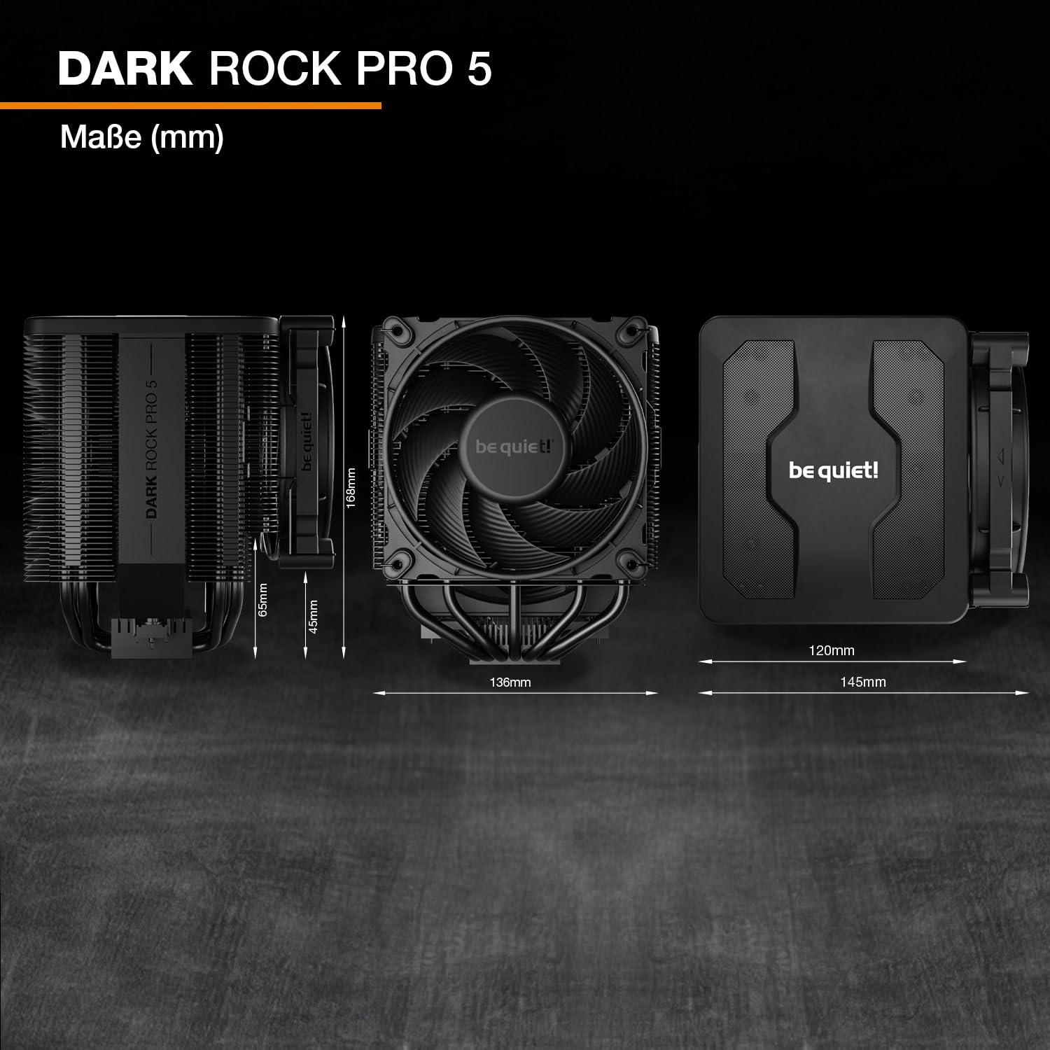 be quiet! Dark Rock Pro 5 Luftkühler, immens hohe Kühlleistung, 7 Hochleistungs-Heatpipes, Silent Wings 120mm PWM Lüfter, Silent Wings 135mm PWM Lüfter, nahezu unhörbarer Betrieb, Speed Switch