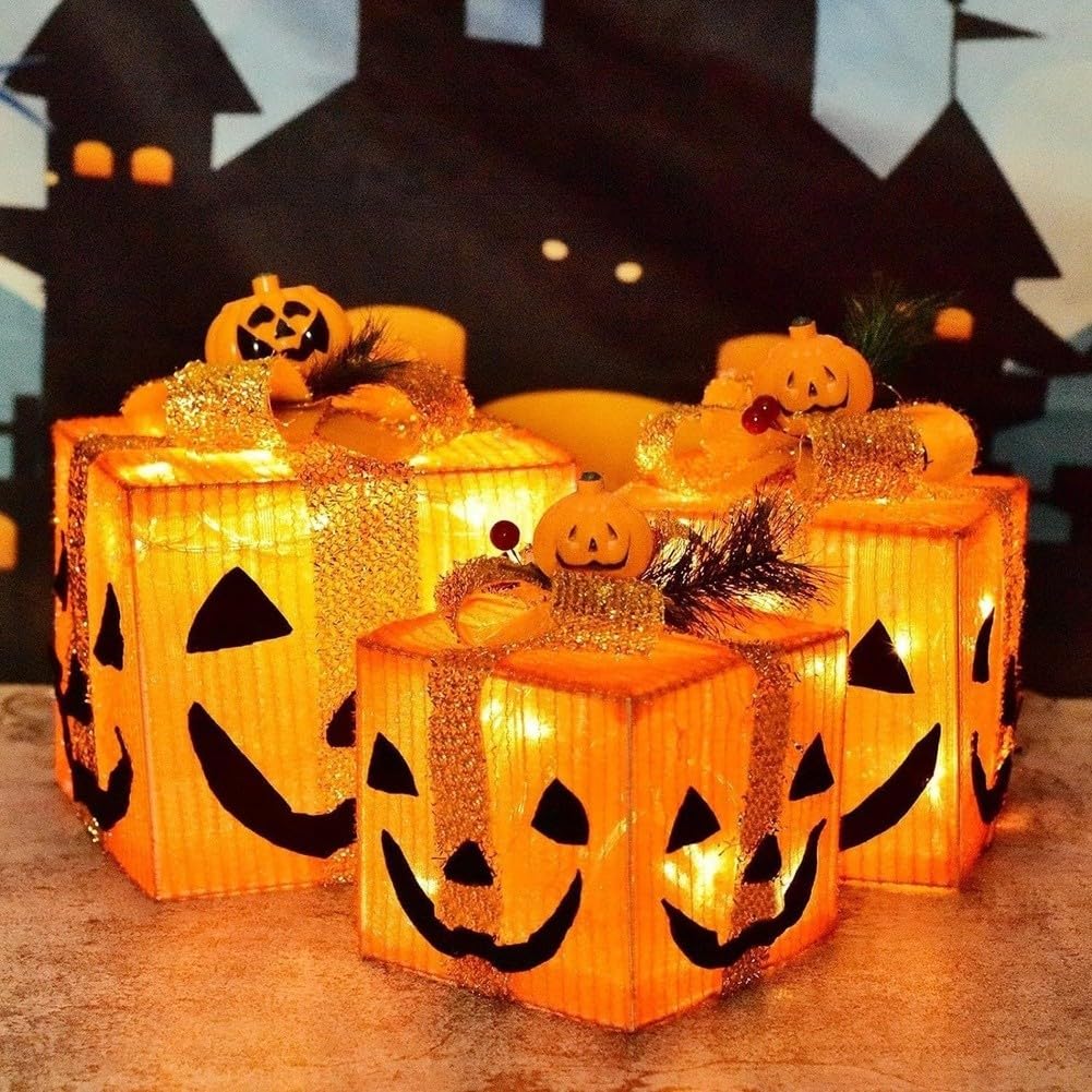 Calabaza LED Halloween Sonriente Hierro 25.5cm para decoración(orange)
