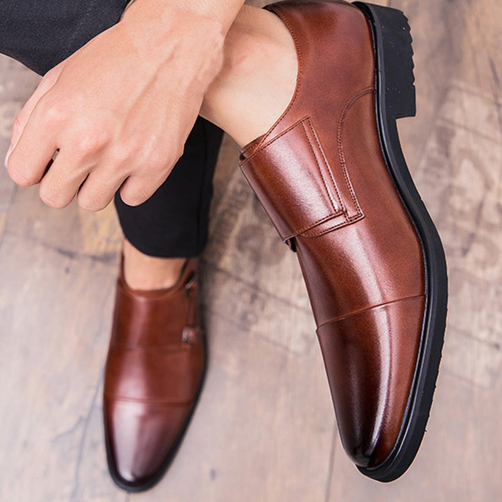 Uomini Mocassini Monk Scarpe Eleganti da Cerimonia in Pelle PU Doppio Monaco Scarpe da Cinturino