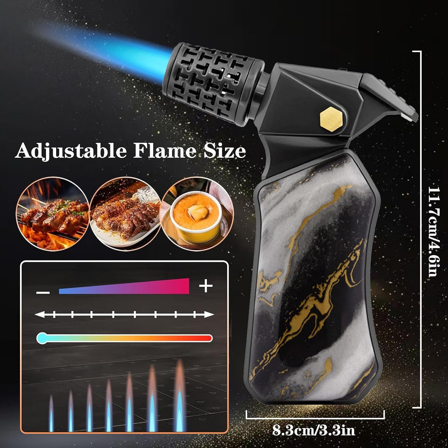 Butane Torch Lighter, Adjustable Refillable Torch Lighters with Safety Lock, Windproof Butane Torch, Multifuctional Outdoor Cooking Torch Lighter for Candles Fireplaces (Butane Not Included)(Color:B)