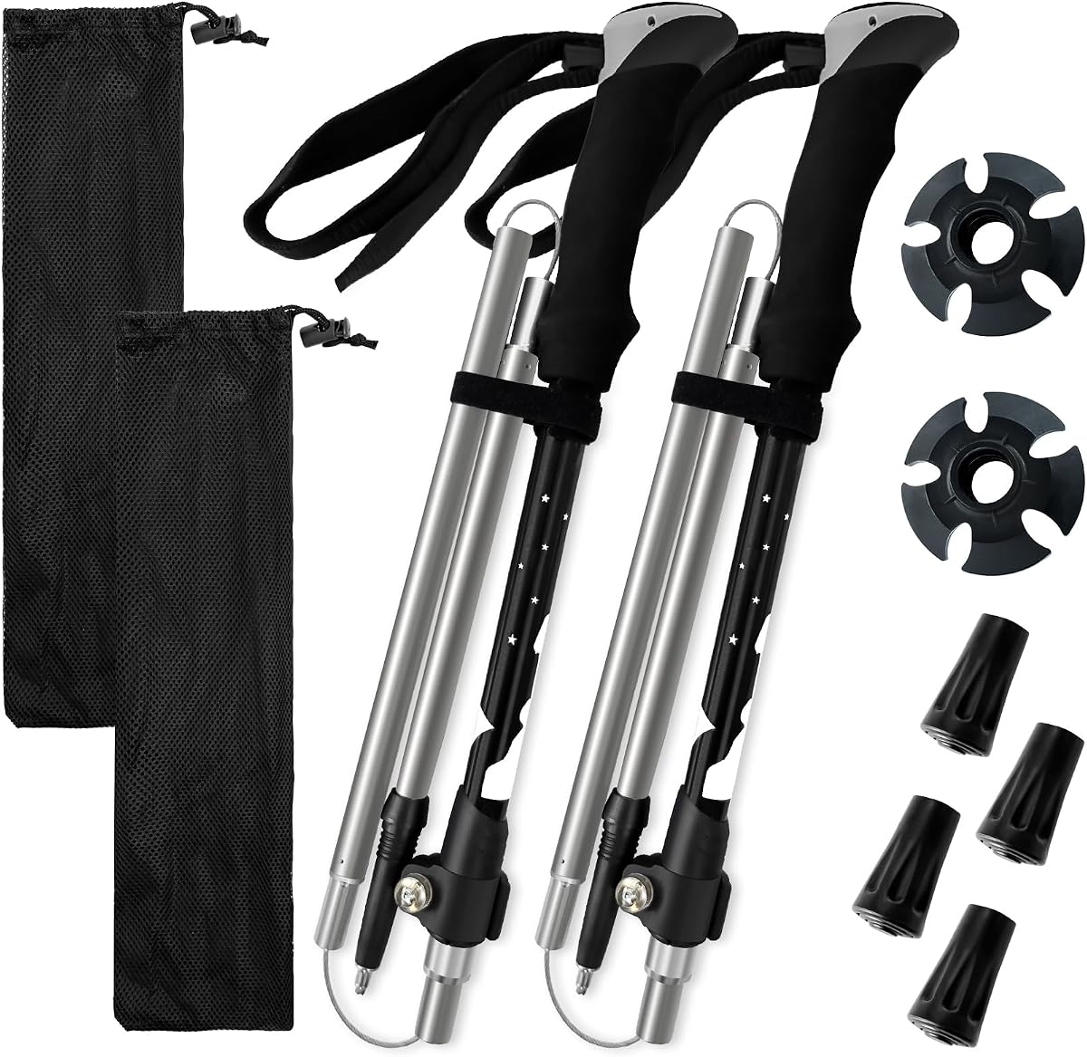 Collapsible Trekking Poles for Hiking - Lightweight Foldable Hiking Poles | 2 Pack Adjustable Aluminum Walking Sticks for Men, Women, Kids, Seniors, Quick-Lock System, Walking Poles for Backpacking