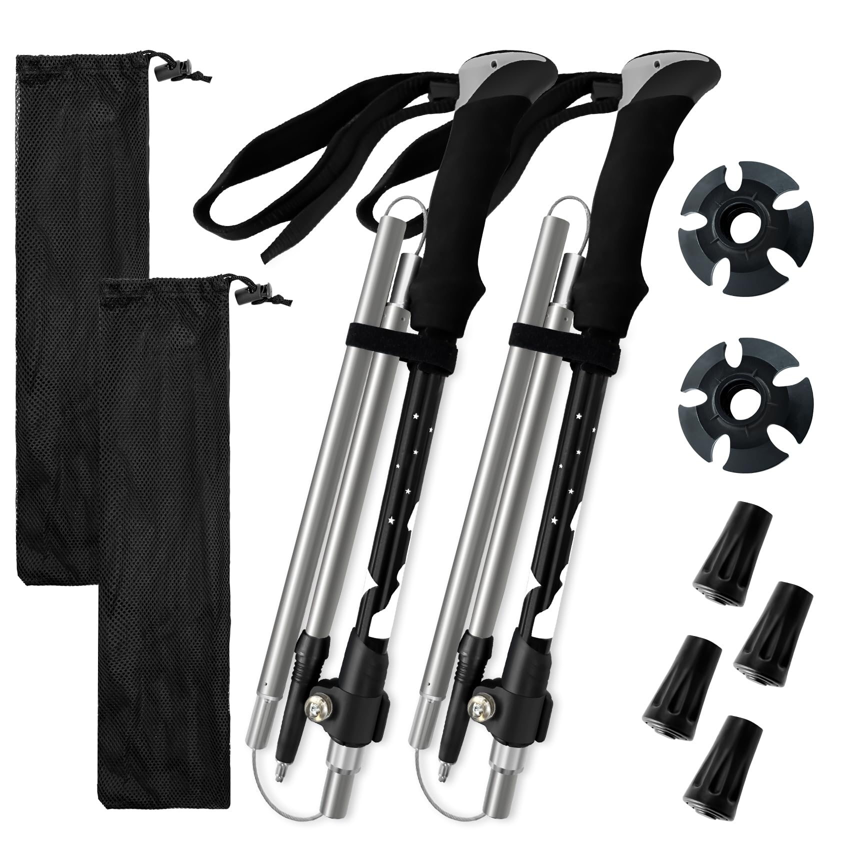 Photo 1 of Collapsible Trekking Poles for Hiking - Lightweight Foldable Hiking Poles, 2 Pack Adjustable Aluminum Walking Sticks with for Men, Women, Kids, Seniors, Walking Poles for Backpacking, Camping, Travel