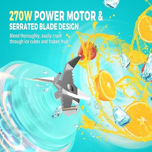 Miniatura 3 de Licuadora personal portátil de 17 oz16.9 fl oz, licuadora de tamaño personal de 175 W, ideal para batidos, mezcla de hielo, jugos y procesamiento de