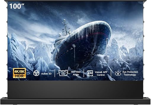 IN&VI 100" Motorized ALR Projector Screen Floor Rising Standard/Long Throw | Anti Light Daylight Automatic Electric Movie Black Indoor Screen Pull Up 4K/8K Ultra HD Active 3D169 Wrinkle-free