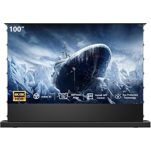 IN&VI Motorized Floor Rising Projector Screen for Long/Standerd Throw Projector,Movie Screen for Home Theater,Motorized Projector Screen 4K/8K Ultra HD Active 3D (100 Inch/16:9)