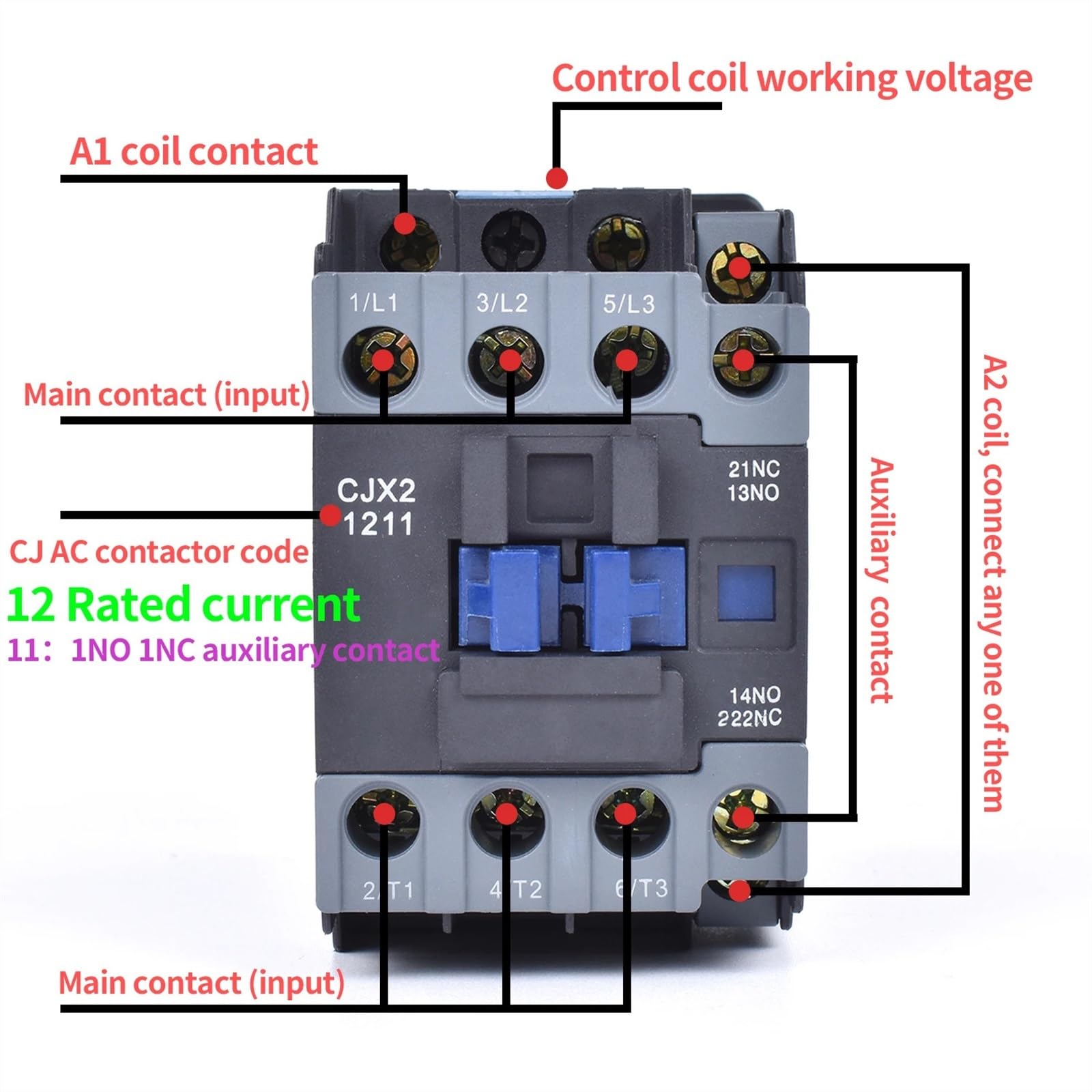 CJX2-4011 AC 220v 380v contactor 6511 5011 8011 9511 40A 3P + 1NO y 1NC Instalación en riel lc1d 1 normalmente abierto 1 normalmente cerrado(380V,CJX2-6511)