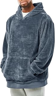 Runcati Men's Fuzzy Sherpa Pullover Hoodie with Kangaroo Pocket