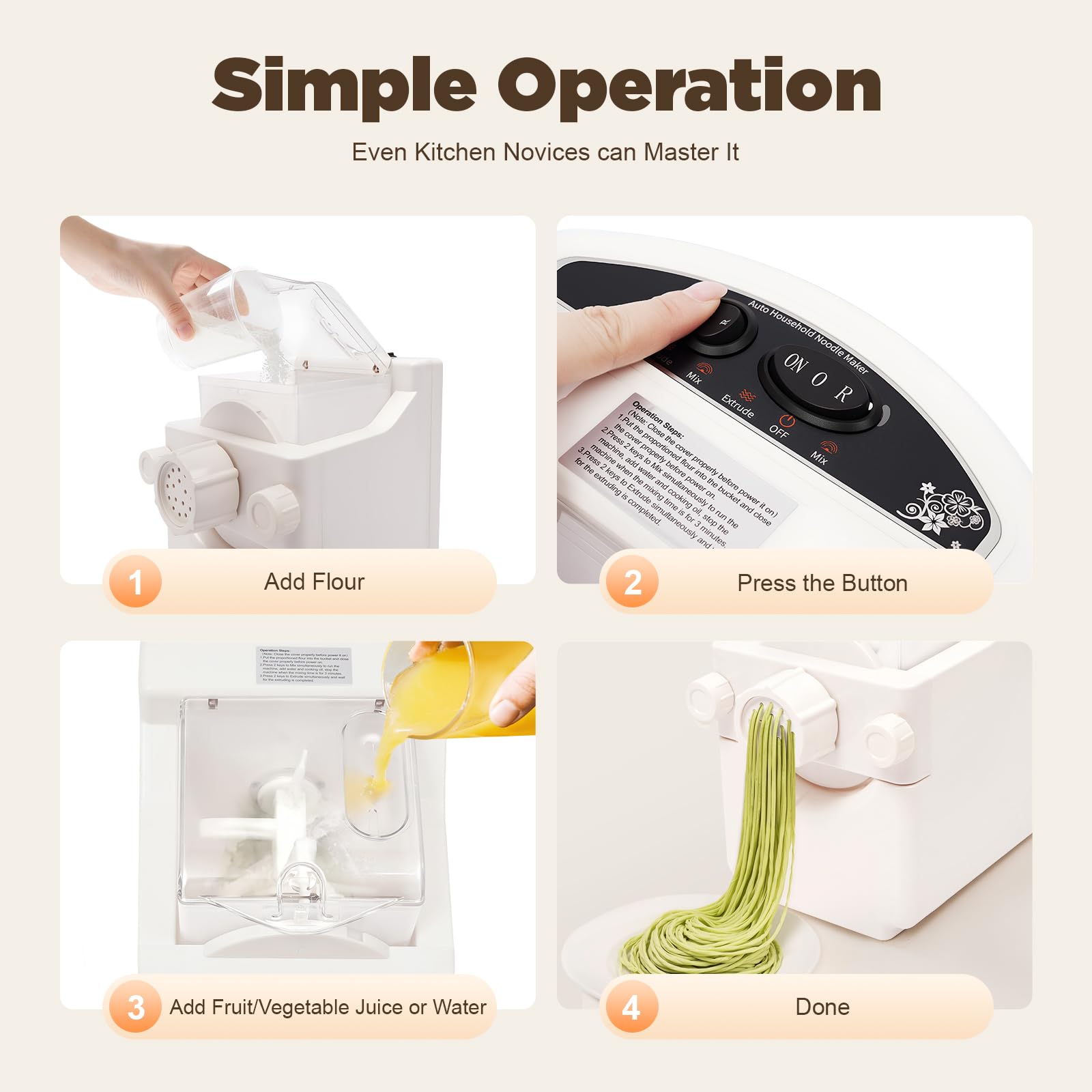 Machine à pâtes, Pasta Maker Automatique avec moteur en cuivre, Pâtes maison en 12 min, 9 formes Acier inoxydable, Mode inverse, Pâtes aux légumes, Clip de sécurité, Capacité 500g, Compact 33 cm