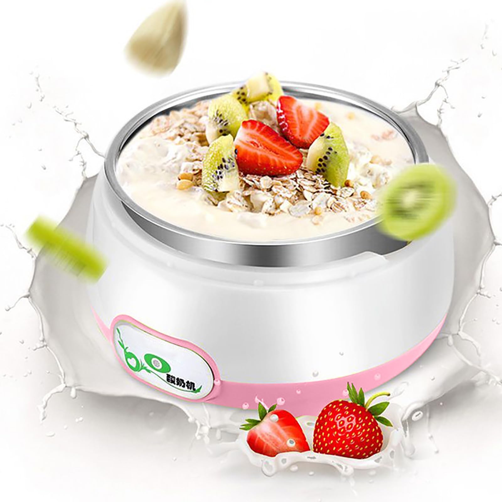 vfdaSWQQ Yoghurt maker, 1L Stainless Steel Inner Liner, Easy to Clean, Plug and Play, Suitable for Homemade Use(Pink)