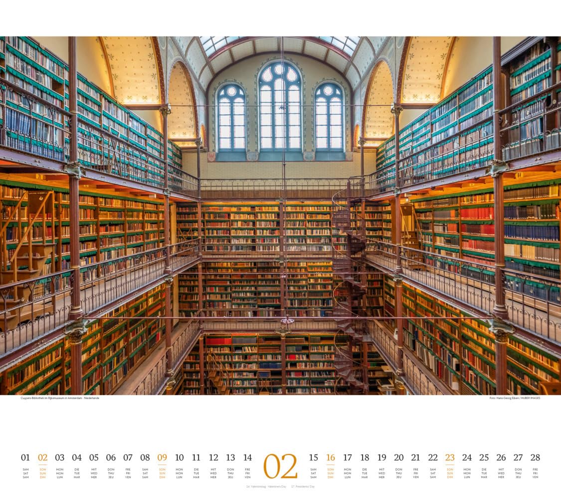 Welt der Bücher Kalender 2025, Wandkalender im Querformat (54x48 cm) - Mit den eindrucksvollsten Bibliotheken und Büchereien der Welt