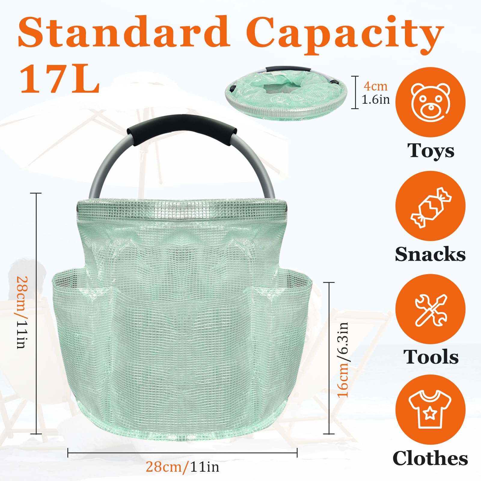 IHOMAGIC 17L Foldable Caddy Organiser, Shopping Basket with Handle and 6 Pockets, Portable PVC Resin Picnic Basket - Image 2