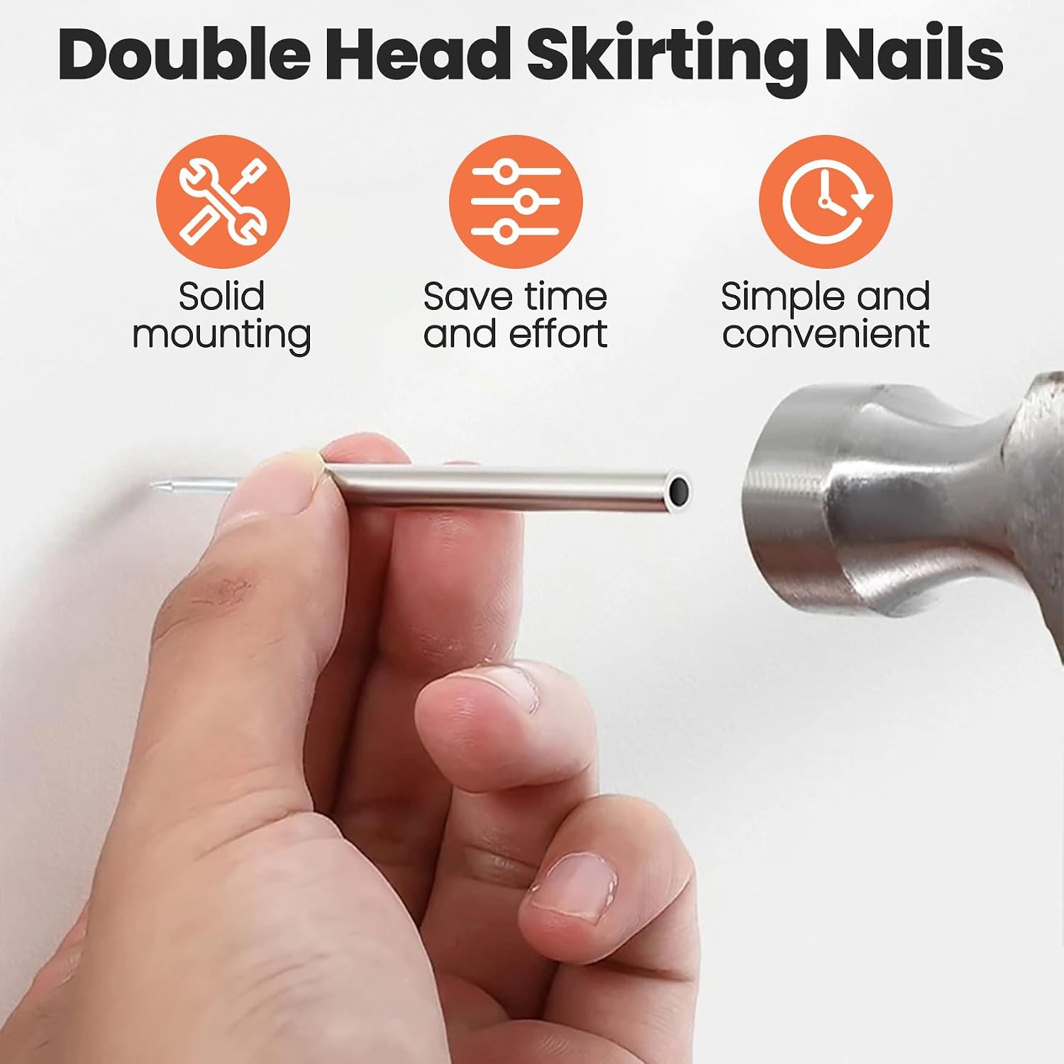 200 Pcs Double-Head Skirting Nails with Sleeve Tool, Double Sided Nails, Double-Headed Nails, Double Head Skirting Nails Tool