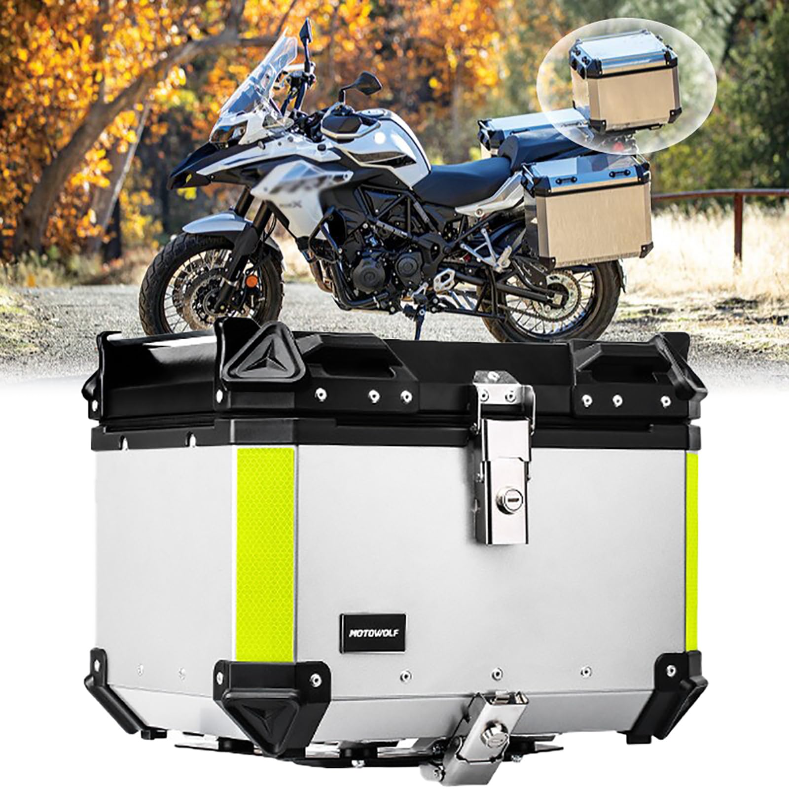 Top case de moto étanche 50L grand coffre de bagages argent