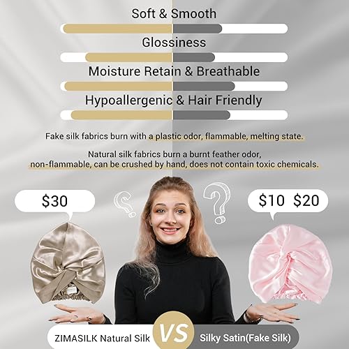 Miniatura 74 de ZIMASILK - Gorro para dormir de 100% seda morera de 0.18 libras para el cuidado del cabello, capota de seda con elástico para la cabeza (1 unidad,