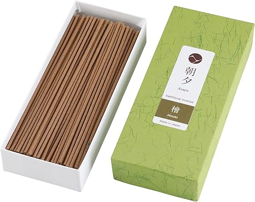 Asayu Japan Varillas de incienso tradicionales Hinoki con aroma a ciprés (1.41oz) para meditación matutina, relajación o yoga, fabricadas en Japón
