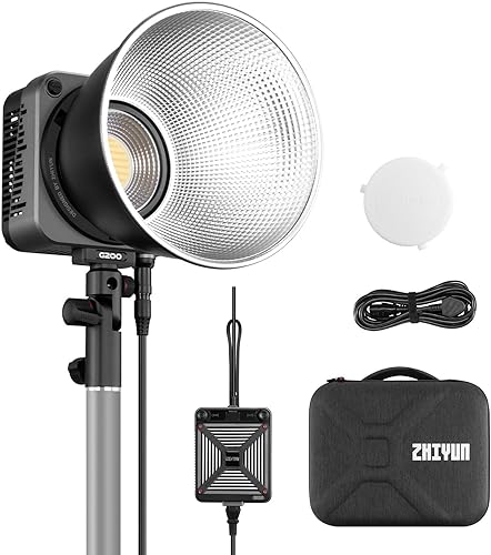 ZHIYUN Molus G200 Luz de fotografía, luz de video COB de 300W, 2700K  6500K, CRI95, TLCI 97, Control de aplicación Bluetooth, iluminación continua