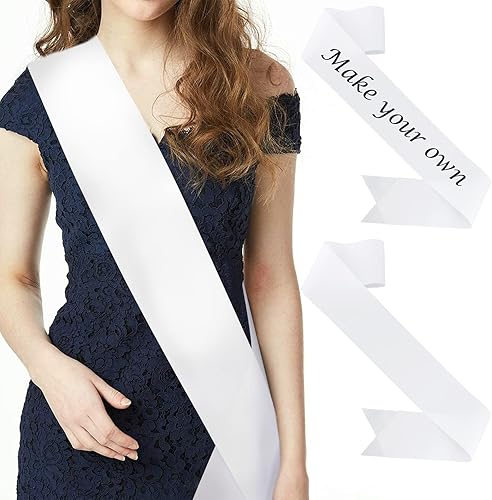 CIEHER Paquete de 2 bandas blancas de satén en blanco, banda de satén para novia, banda personalizada, banda de graduación, banda para la corte de