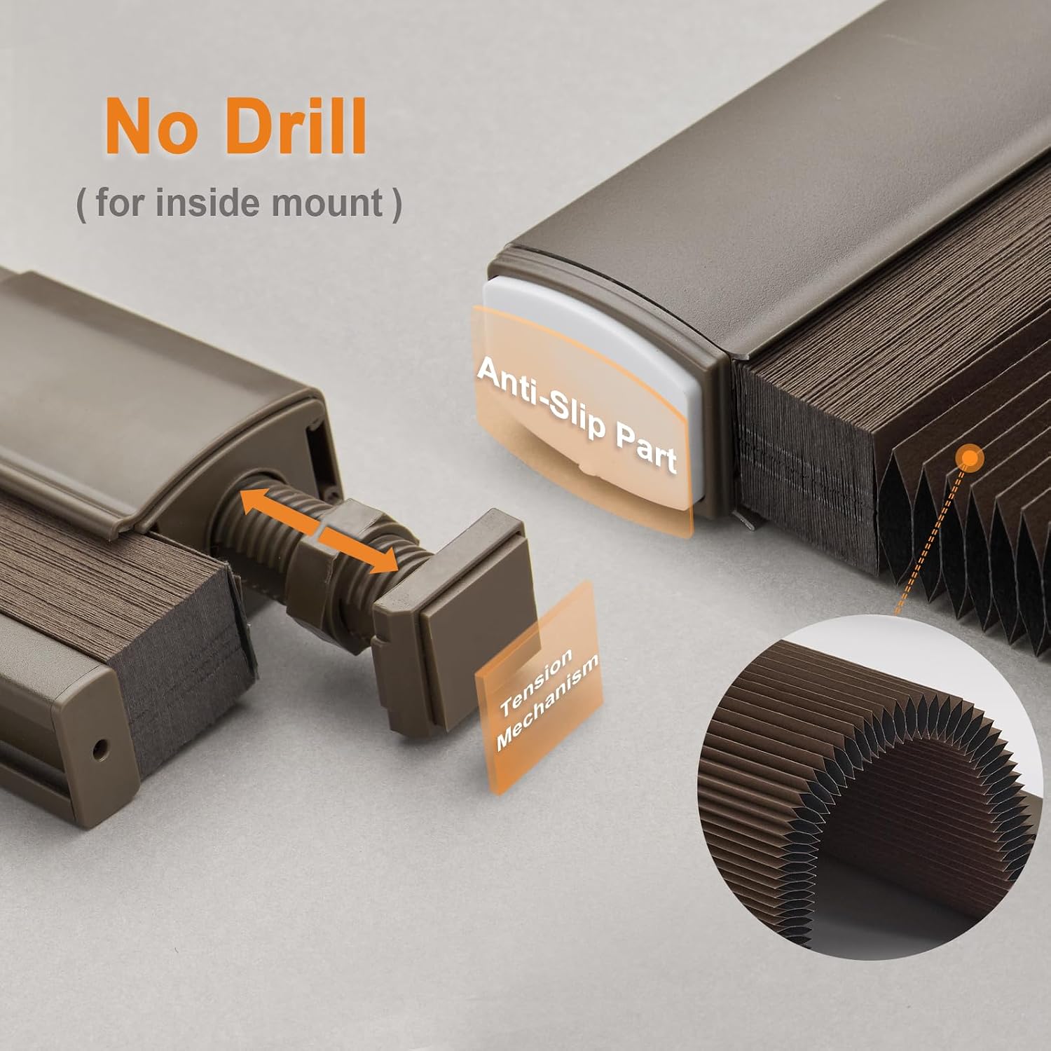 Persilux Cordless Cellular Shades No Tools No Drill Blackout Cellular Blinds for Windows (40.5" W X 80" H, Brown) Thermal Insulated Privacy 1" Cell Honeycomb Window Shades for Windows Home Bedroom