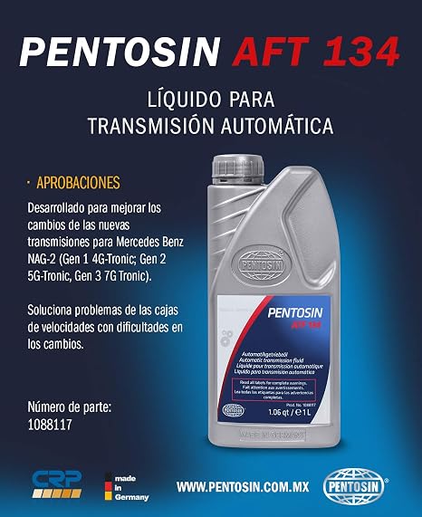 Pentosin 1088117 ATF 134 Ultra High-Performance Automatic Transmission Fluid - Compatible with Select Mercedes-Benz Vehicles with 5 and 7 Speed Automatic Transmissions, Red, 1 Liter, Pack of 1