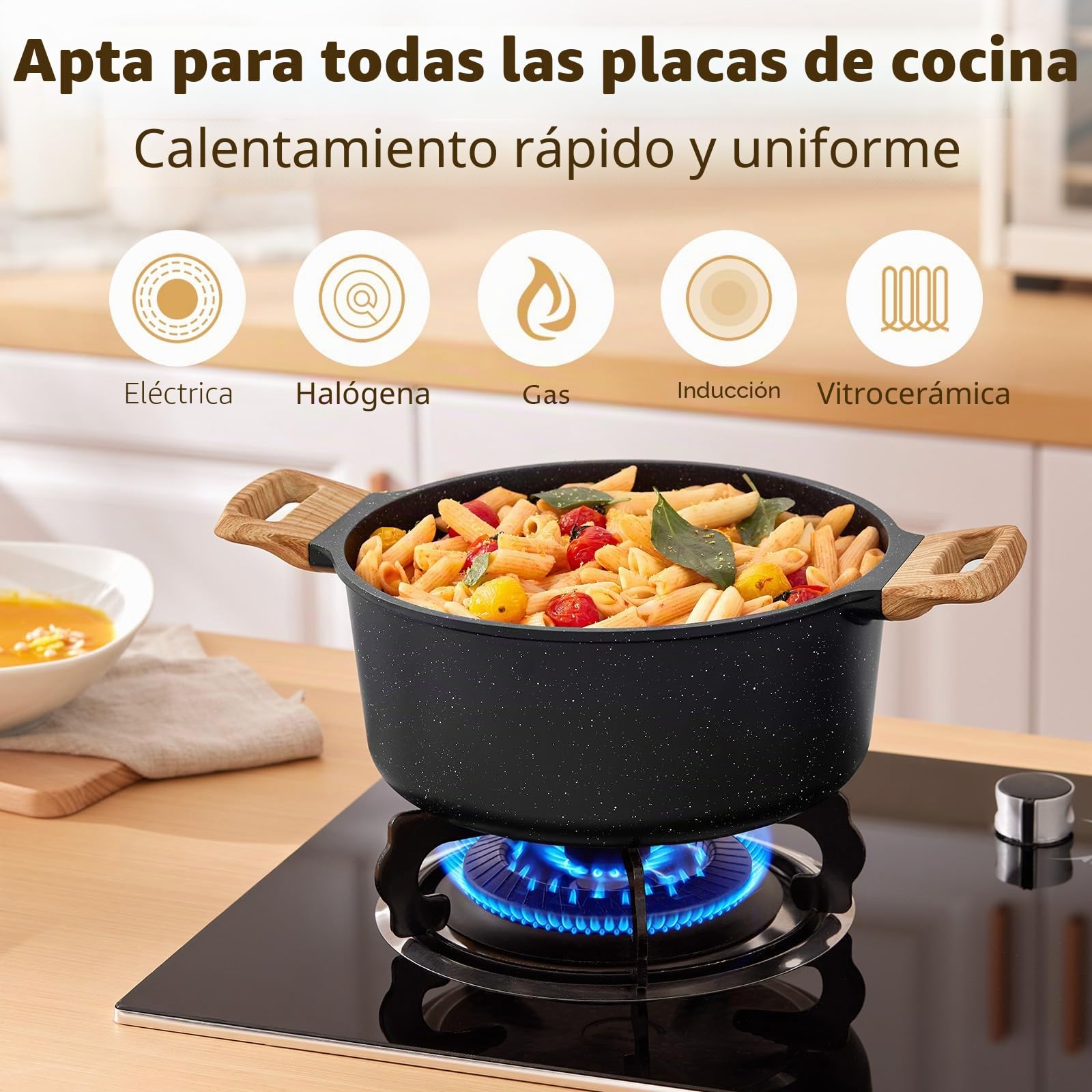 BLAZANT Juego de sartenes de inducción de 10 piezas, juego de ollas y sartenes antiadherentes, juegos de utensilios de cocina con tapas, juego de sartenes de cocina, juego de ollas para todas las
