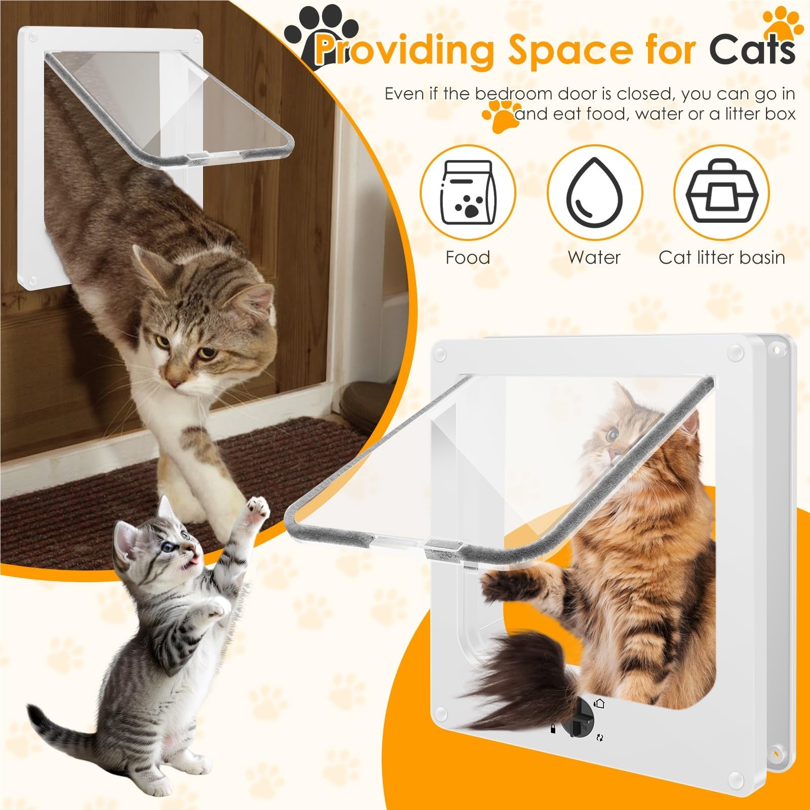 Katzenklappe Innentür for Katzen, ABS, Sicherheit for Welpen und Kätzchen, mit 4-Wege-Sicherheitsschloss, transparentes Hundetor, Zubehör