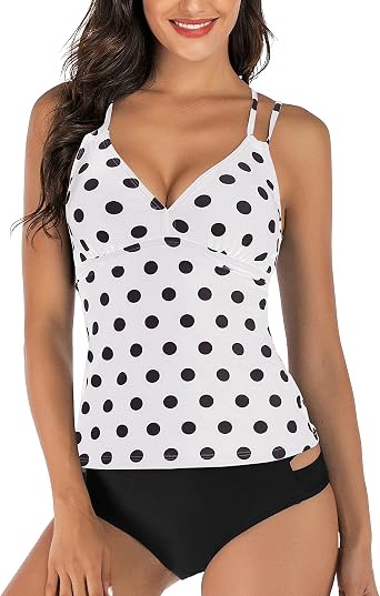 Deep V Neck Tankini Swimsuits for Women Two Piece Criss Cross Tummy Control Tankini Tops with Bikini Bottom Sexy Swimwear