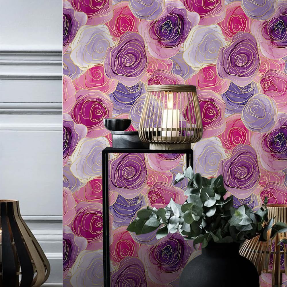 Modern Abstract Pink Rose Floral Marble Geometrical Mosaic Peel and Stick Wallpaper Easy Peel Off Contact Paper Stick on Adhesive Wall Paper for Bathroom Waterproof Renter Friendly