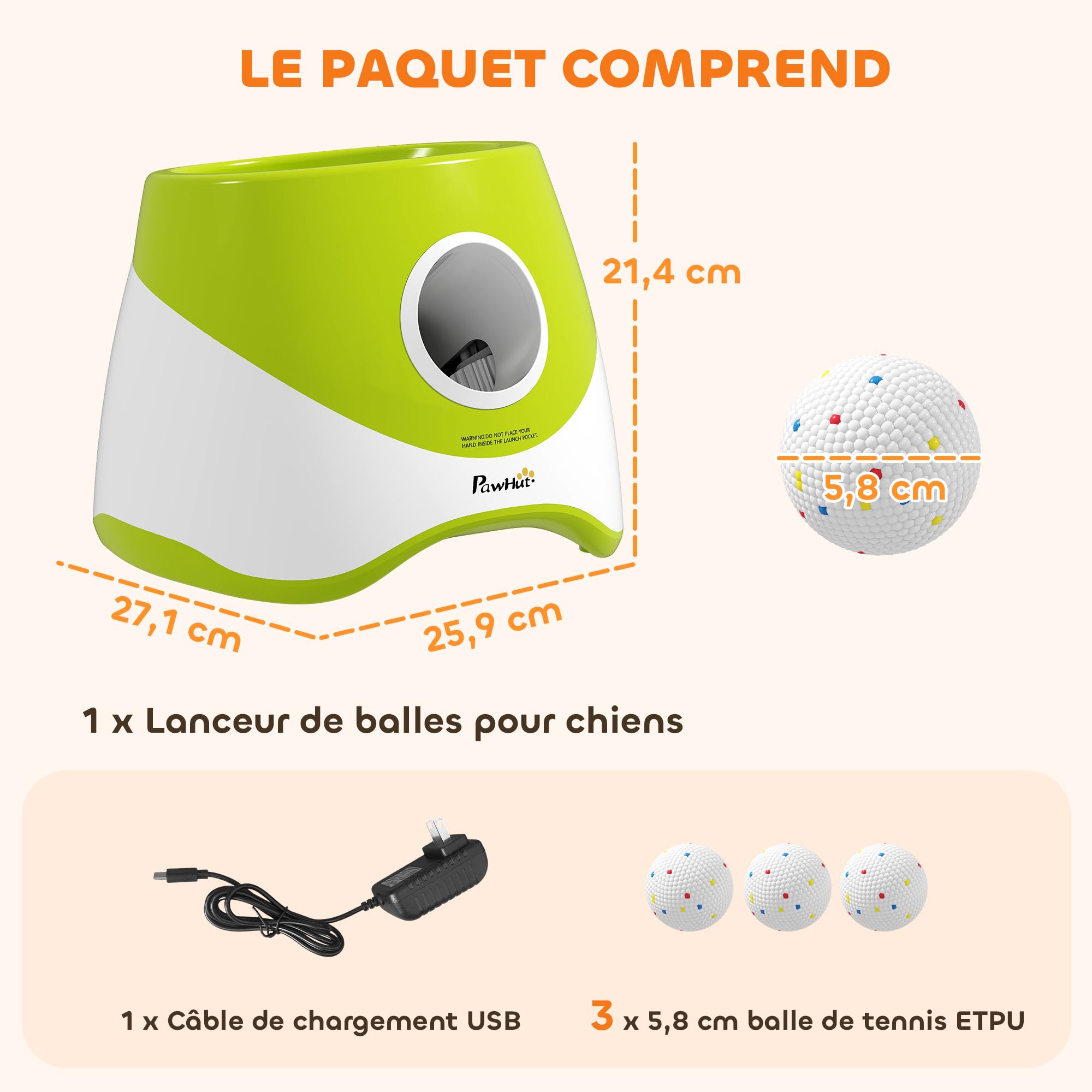 PawHut Lanceur Automatique de Balles pour Chiens Petits et Moyens Jouet | avec 3 Balles en ETPU, 3 Distances (6m/10m/14m), d'Entraînement, Intérieur Extérieur