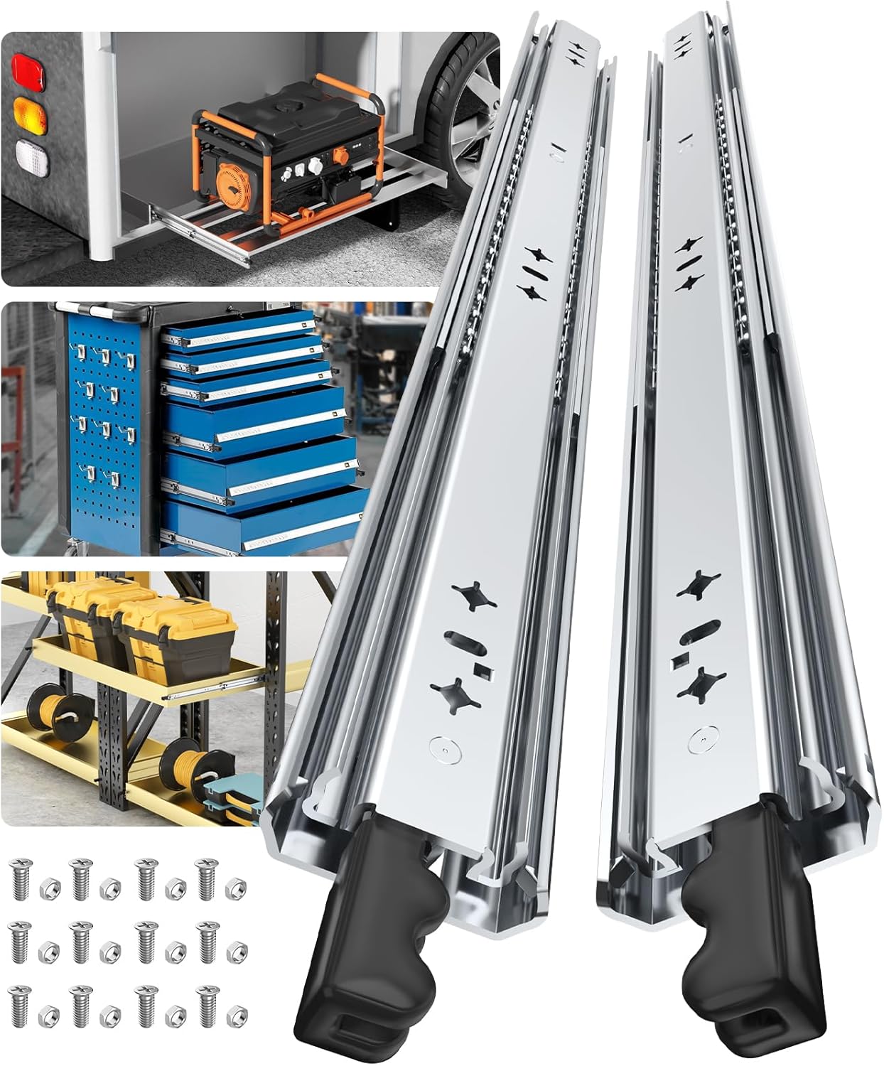 Furniware 1 Pair 265 lb Load Capacity Heavy Duty Locking Drawer Slides 40 36 30 24 20 18 Inch Full Extension Ball Bearing Drawer Glides Side Mount Rail RV Industrial Tool Box Runner, 30 Inch