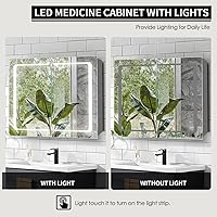 Vista 5 de Movo Botiquín iluminado con espejo para baño, 24 x 32 pulgadas de montaje en superficie con espejo y luz LED, gabinete de baño con puertas dobles