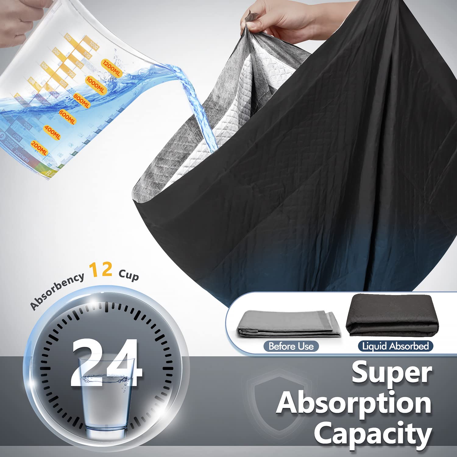 Gimars XL 71 cm x 86 cm, 6-warstwowe, ultra Abolsorbent węgiel drzewny dla psów, szczelne karbonowe podkładki dla szczeniaków, kontrola zapachu i szybkoschnące podkładki treningowe dla psów, 50 sztuk