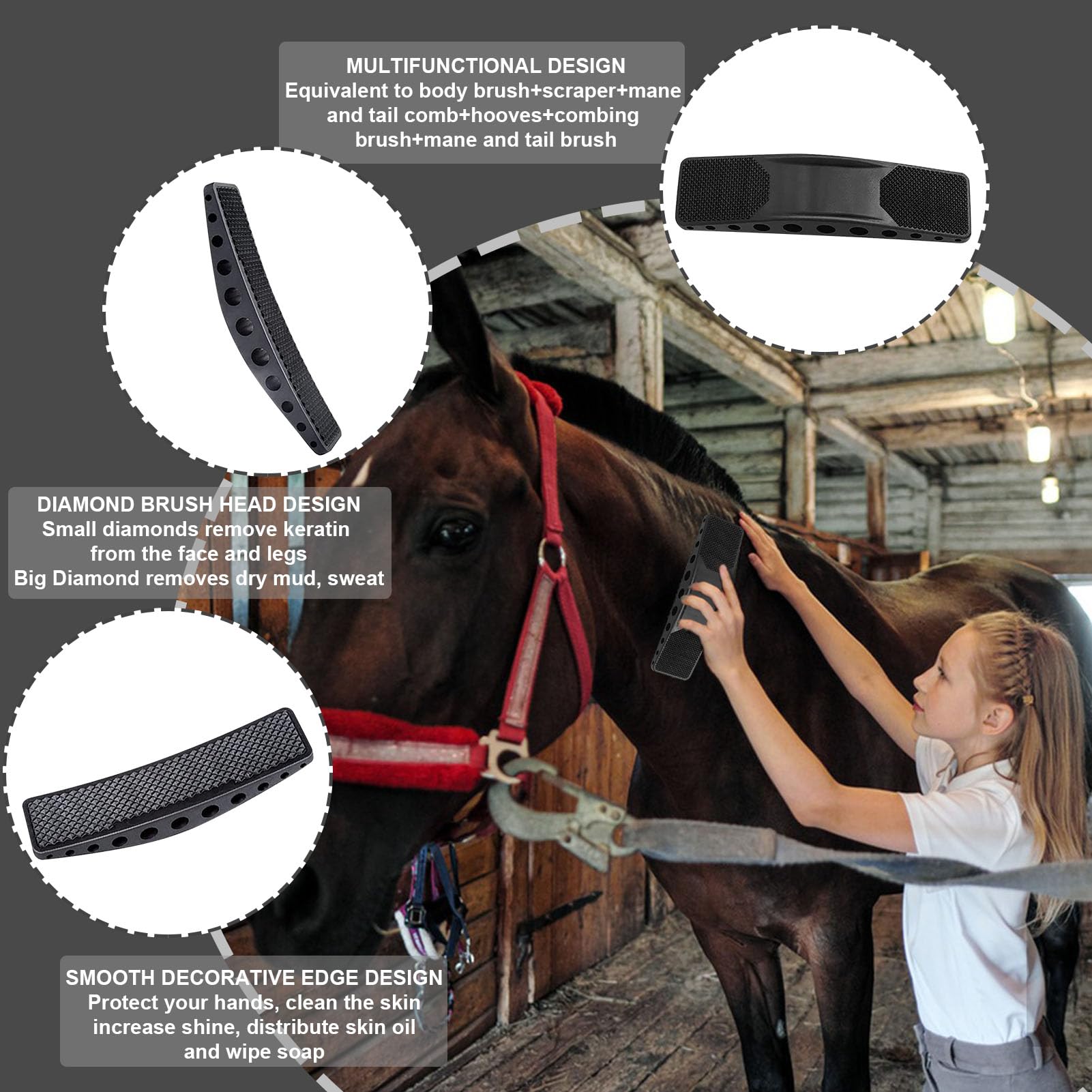 2 Pcs Peine De Masaje De Caballo,6 En 1 Peine Masajeador Para Caballos,Cepillos Para El Cuidado Del Caballo,Cepillo De Raíz De Caballo,Eliminar El Pelo Seco y Suelto De Los Perros De Caballo