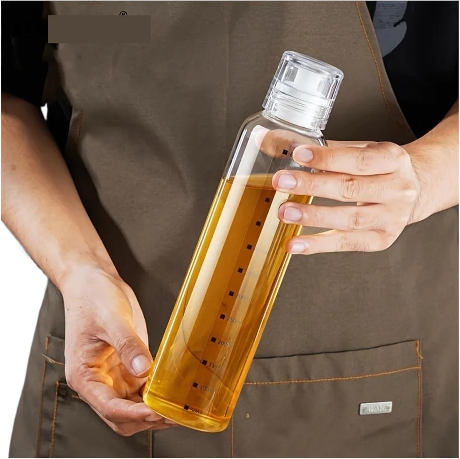 1PCS BBQ Cooking Oil Bottle With Scale Sealing Glass Oil Vinegar Cooking Kitchen 300/450/600ML(600ml-White)