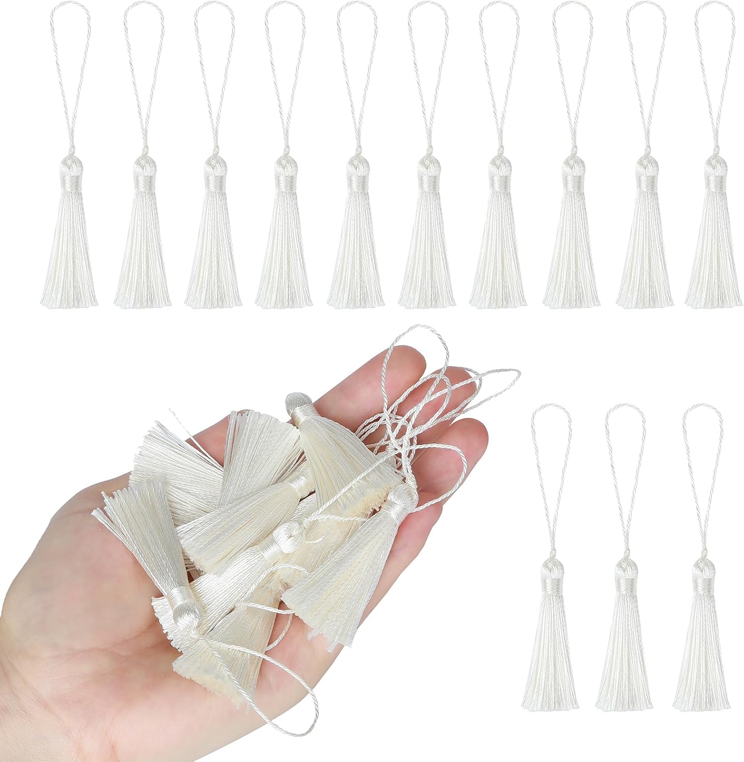 48pcs 3.75inch Mini Bookmark Tassels Handmade Keychain Tassel Silky Floss Craft Tassel for Jewelry Making,Tags,DIY Accessory (Light Green, 48pcs)