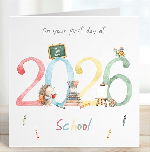 First day at school 2026 card, starting primary, first day at preschool, nursery, good luck card, back to, rainbow Bright colour card