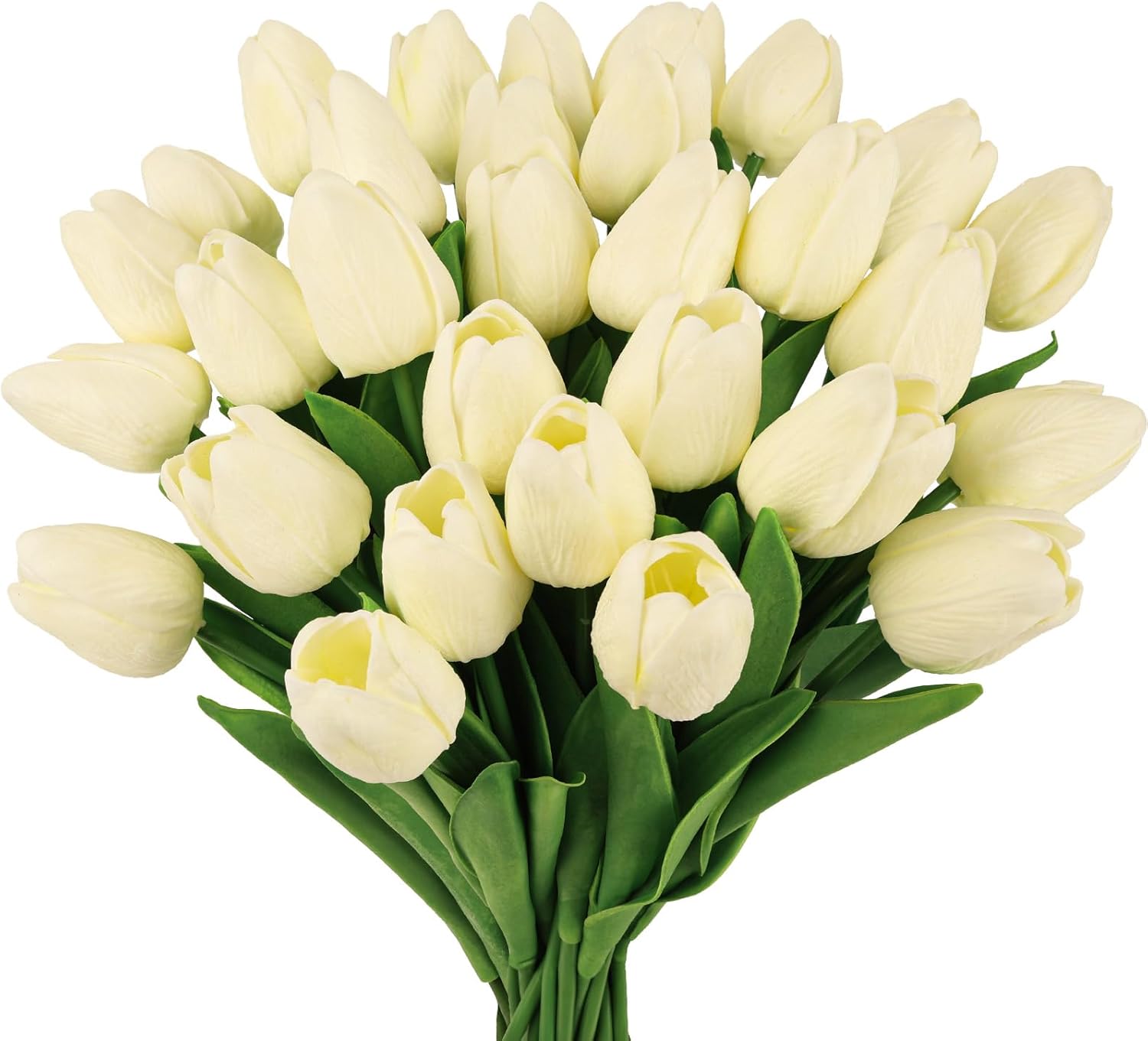 MACTING 30 PCS Artificial Tulip Flowers 13.7" Real Touch Fake PU Tulips Bouquet Faux Flowers for Floral Arrangements Table Centerpieces Kitchen Home Mothers Day Spring Summer Decorations(Cream)